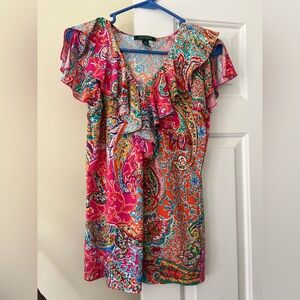 Ralph Lauren Colorful Paisley Women’s Ruffle Top, size Large